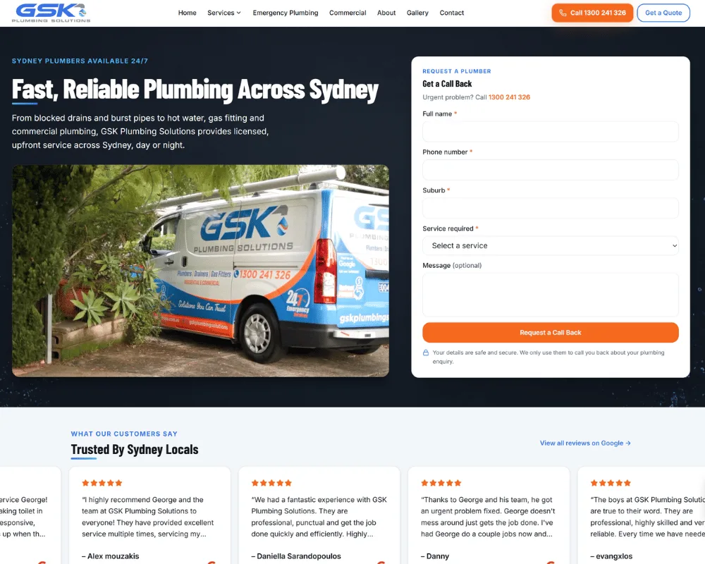 Website landing page showing a clear enquiry form and calls to action